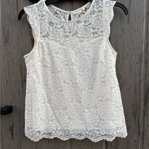 Monteau White Lace Sleeveless Blouse